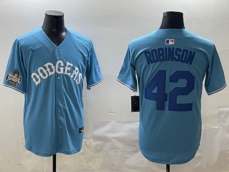 Men Los Angeles Dodgers 42 Robinson Light Blue Joint Name 2025 Nike MLB Jersey style 3